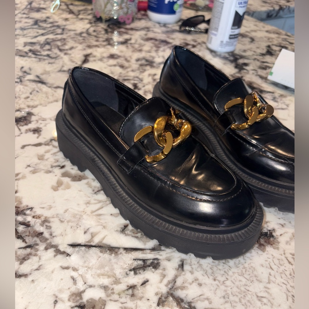 Chunky Gold & Black Patent Loafers 36/6